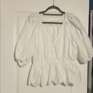 Womens H&M Eyelet Peplum Blouse Size Large